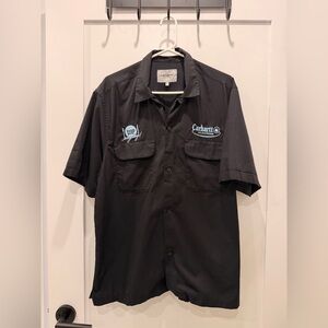 Carhartt Men's Black Button Down Shirt with Blue Accents